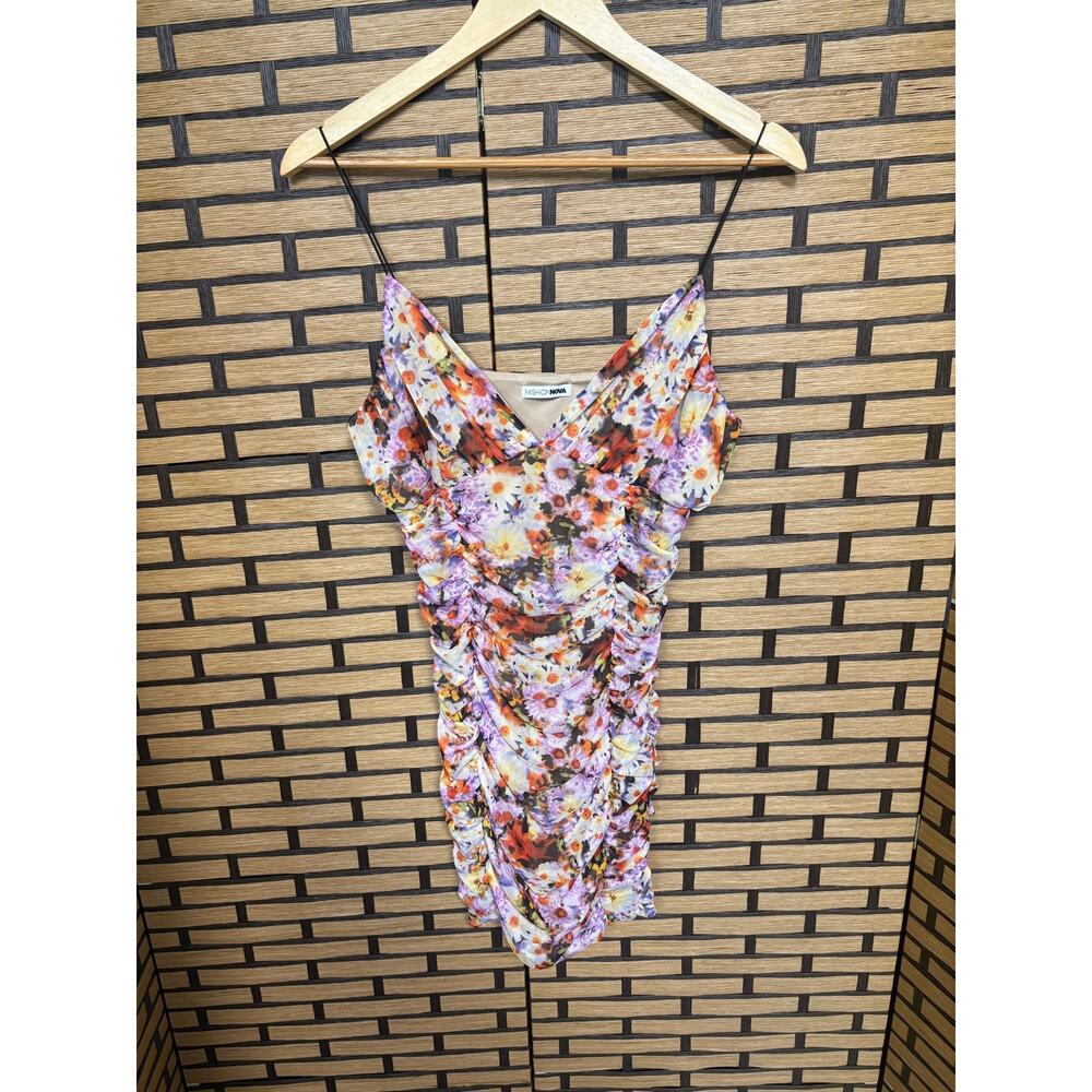 Fashion Nova Ruched Floral Mini Dress Size Medium